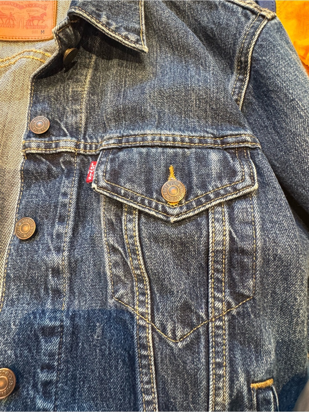 Levi's Indigo Medium Denim Jean Jacket with Tan Patch